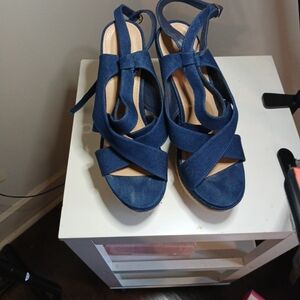 Shoe Dazzle Blue Espadrille Wedge Sandals